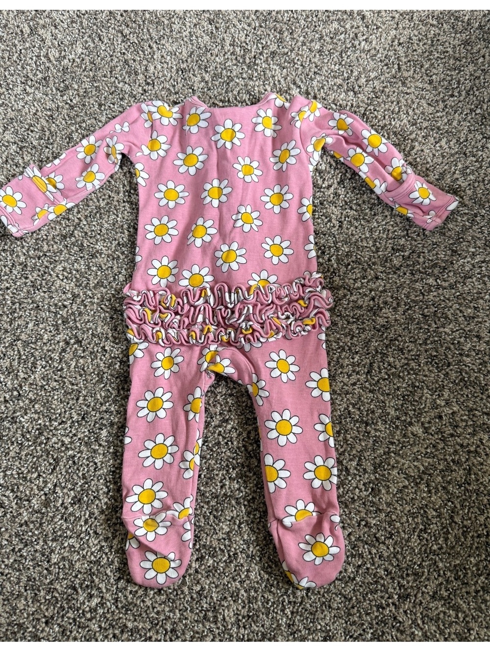 SIX pink daisy footed sleeper Organic Cotton 6-9 Months